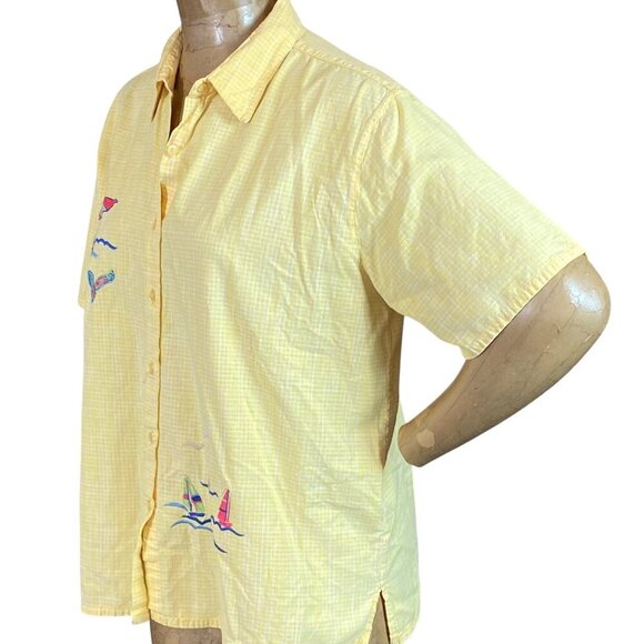 Bobbie Brooks Cotton Short Sleeve Embroidered Button-Front Shirt XL Yellow 192N - Picture 3 of 8
